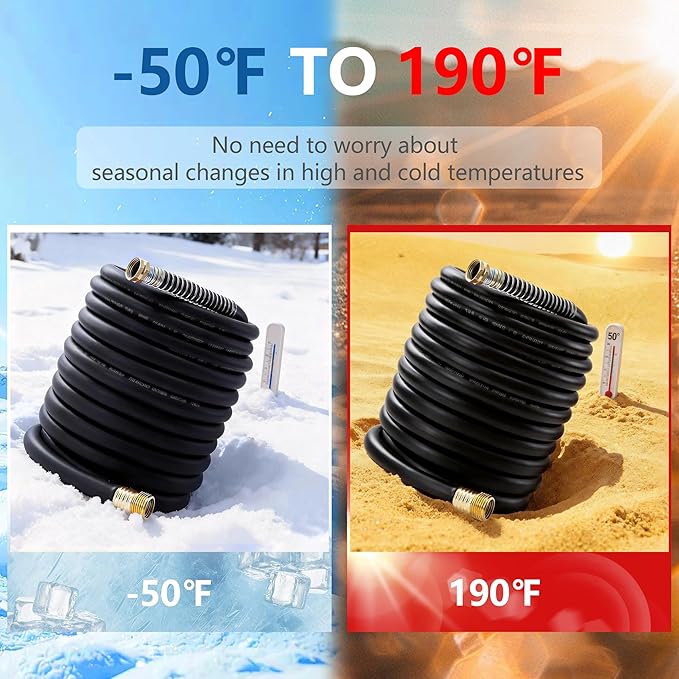 5/8" x 75ft Garden Hose, -40℉ To 190℉ Hot/Cold, Heavy Duty,Flexible, 300psi Working, 1000psi Burst, 3/4" Brass Fittings with Hose Protector Coil Spring for Outdoor,Yard, Farm