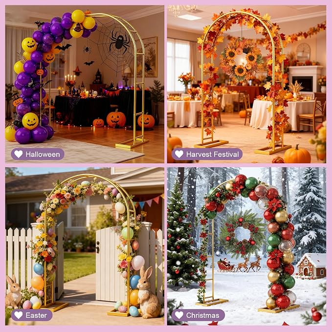 6.6FT Metal Garden Arch Trellis Arbor, Wedding Arch Stand with Steel Frame, Metal Pergola Arbor with Base, Assemble Freely 3 Sizes, for Valentines Day Garden Trellis Climbing Plant, Bridal Party