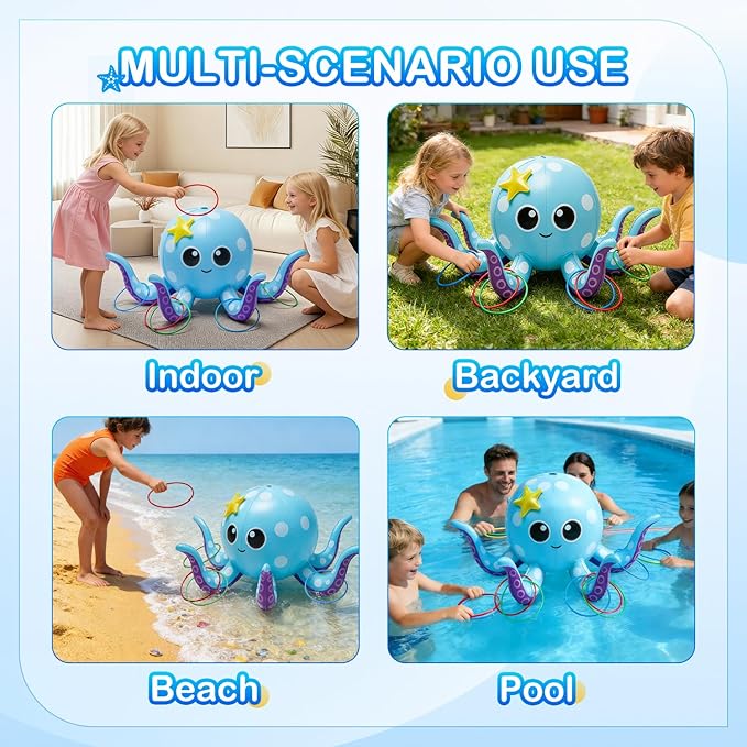 Sprinkler for Kids, Inflatable Octopus Water Toys with 6 Rings, Kids Sprinklers for Yard, Summer Outdoor Toys Backyard Water Spray Sprinkler Fun Toy for 3 4 5 6 7 8 Years and Up Boys Girls Gifts