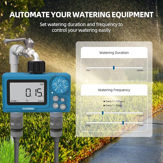 Digital programmable Water Timer, Hose Watering Timer for Garden, Dual outlets