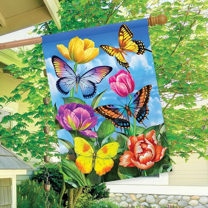 Butterflies and Tulips Summer House Flag 40" x 28" Briarwood Lane