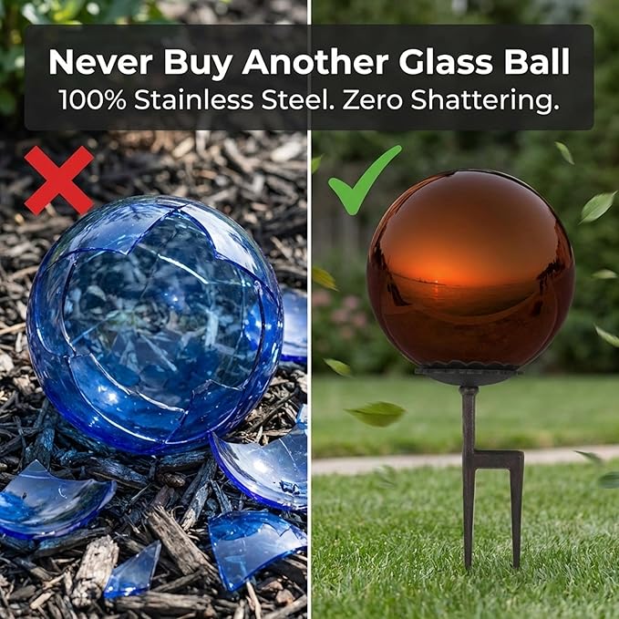 Lulu Decor, Copper Stainless Steel Gazing Mirror Ball Size 12 with Screw Stand (for Windy Area)