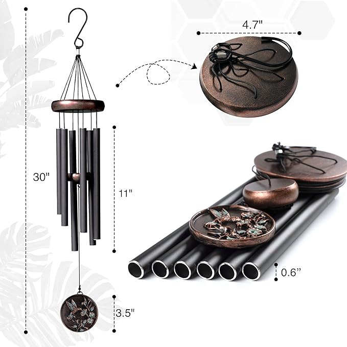 Vanquer Gift Wind Chimes for Outside - 30'' Wind Chimes Outdoor Clearance, Windchimes Outdoors, Memorial Wind Chimes, Sympathy Gift, Patio, Home Décor, Vintage Black (30" Hummingbird)