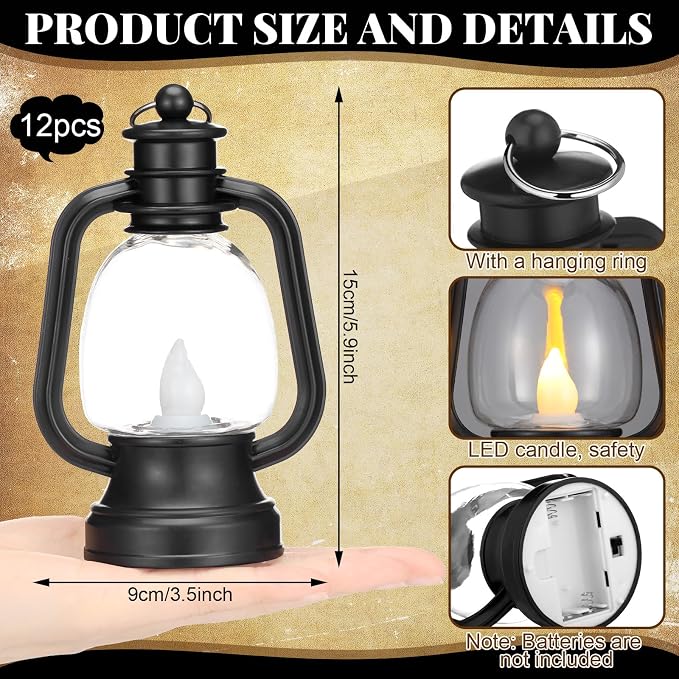 Ferraycle 24 Pcs Mini Lantern Decor 6 Inch Western Lantern Table Centerpiece Small Vintage Camping Hanging Lamp Ornaments Bulk for Cowboy Cowgirl Wedding Halloween Christmas