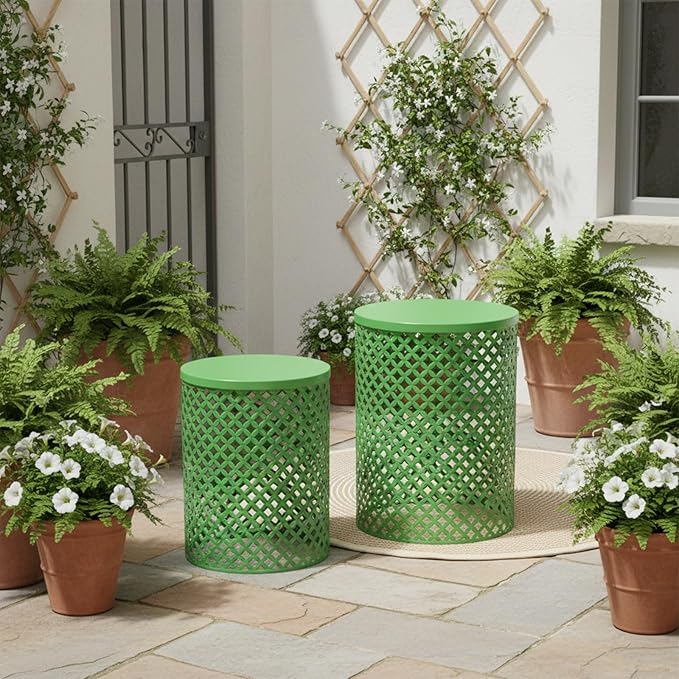 Set of 2 Outdoor Side Table, Garden Stool for Patio, Metal Accent Table Modern End Table, Patio Side Table for Garden, Balcony, Bedroom Indoor Outdoor Decorative, Vibrant Green