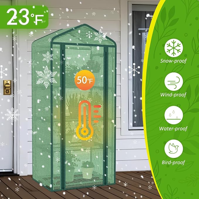 AlisisFores 4-Tier Mini Greenhouse Indoor Outdoor with Shelves, Portable Small Green House for Plants with Durable PE Cover & Zipper Door for Seed Starting, Balcony, Patio Garden