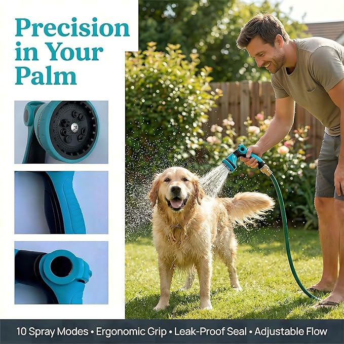 Garden Hose Nozzle Sprayer-This High Heavy-Duty Spray Nozzle Offer 10 Watering Patterns for Watering Plants,Lawns &Gardens,Washing Cars,Household Cleaning and Showering Pets (Blue-dark)