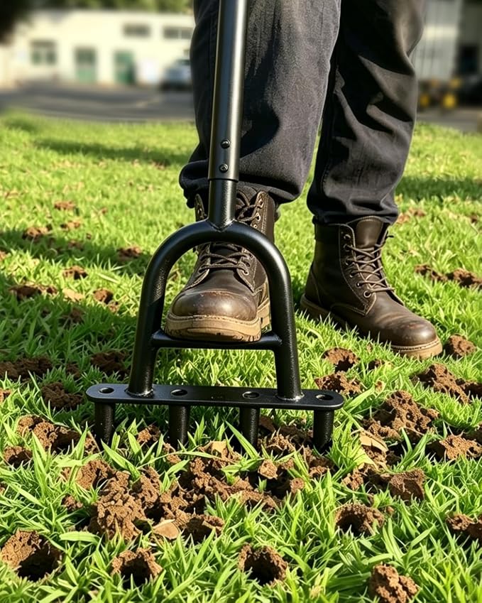 Manual Core Aerator Lawn Tool, Lawn Aerator Tool with 4 Hollow Tines, Plug Aerator 3-Piece Easy Assembly, 45" Ergonomic Yard Grass Aerator for Lawn, Compacted Soil Aeration