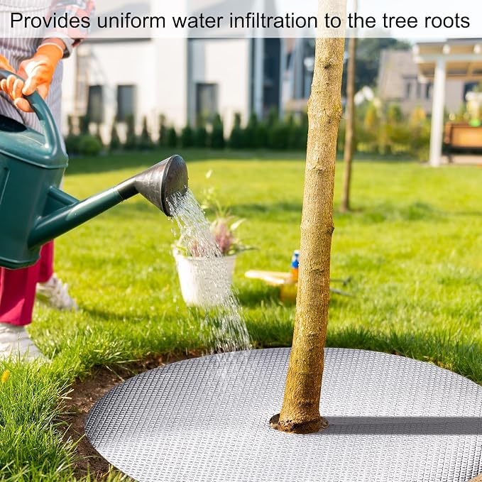 HARFINGTON 6pcs Tree Mulch Ring 5.9 Inch Non-Woven Round Tree Protector Weed Barrier Mat Plant Cover Rings for Weed Grass Control Root Protection, Silver
