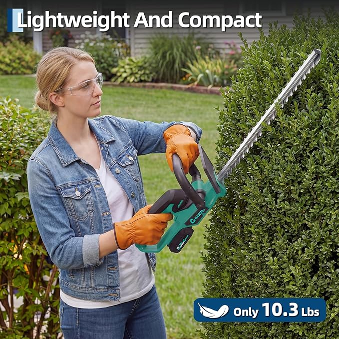 Garvee 22.4'' Hedge Trimmer Cordless Battery - Hedger Branch Grass Trimmer Shears Bush Grass Cutter Shrubbery, 2x2.0Ah Batteries Rechargeable, Brushless Motor Double-Sided Dual Action 2/3'' Blade Gap