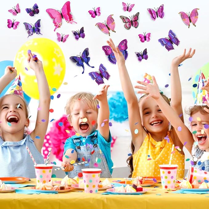 SAOROPEB 3D Butterfly Wall Decor, 48 Pcs Double Layer Butterfly Decorations for Party Decorations Locker Decor Refrigerator Decal, Reusable (Purple)