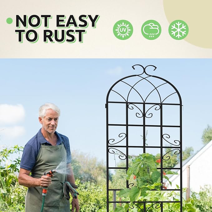 4 Pack Garden Trellis for Climbing Plants Outdoor, 87"H x 20"W Rust-Resistant Metal Plant Support for Rose, Vine, Cucumber & Clematis, Decorative Scrollwork Trellis for Yard, Lawn or Wall Decor