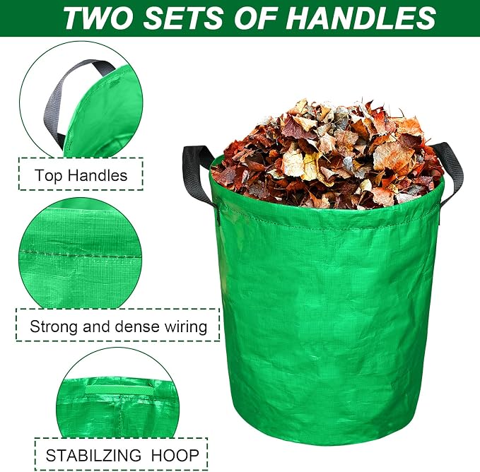 STARPYNG Green PE Woven Leaf Bag (D18, H22 inch) for Garden Waste, Yard Leaves, and Outdoor Debris - Large Capacity, Durable, Reusable with Handles (1-Pack)