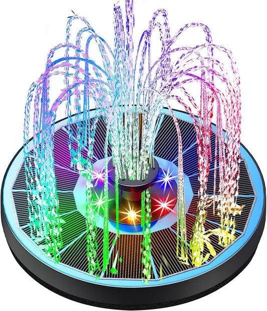 Yzert Solar Fountain Glass Panel with 2200 mah Battery, 3.5W Floating Solar Water Fountain with 4 Fixed Rods, Solar Pump for Bird Bath, Garden, Pond, Pool, Outdoor (Blue Panel Colorful Lights)