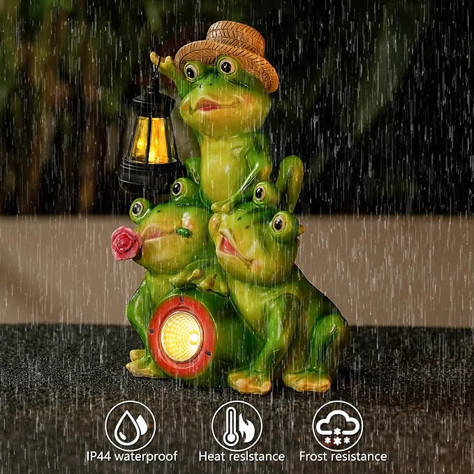 Joint Honglin Solar Frog Family Garden Statue with Lighted Lantern & Watermelon, Outdoor Frog Figurine, Waterproof Resin Garden Decor for Yard Lawn Patio Porch (Family Frogs)