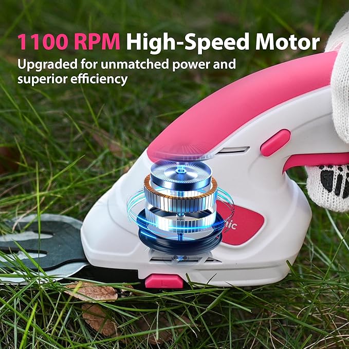 Cordless Grass Shear & Hedge Trimmer 7.2V Handheld Electric Grass Trimmer with 2 * 2000mAh Battery 2 in 1 Lightweight Shrub Trimmer Type-C Cable for Small Bushes, Lawn Edging & Garden Pink