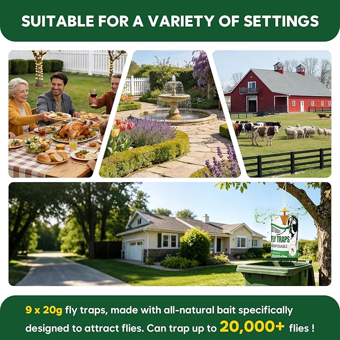 Fly Traps Outdoor Hanging - Portable Fly Catcher Outdoor Flying Insect Trap for Garden/Ranch/Barn/Patio