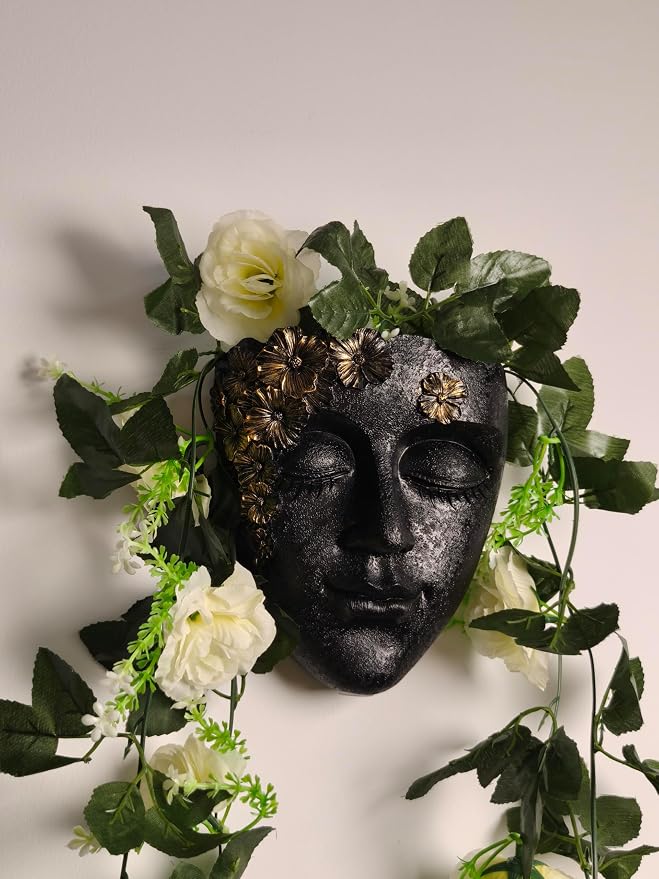 Face Shape Wall Planter Elegant Black Resin Wall-Mounted Head Pot with Drainage Hole Unique Small Vase Holder for Flower,Succulents, Hanging Plants for Plant Lovers