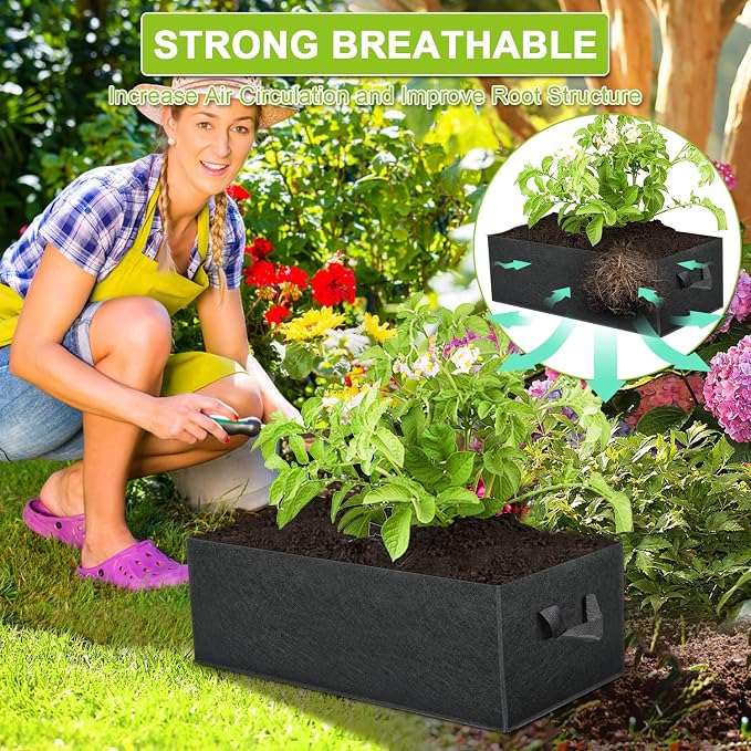 ANGELIOX 1 Pack 38 Gallon Grow Bags, 400g Thickened Nonwoven Fabric Raised Garden Bed Square Flower Planter Containers for Carrot Onion,Flowers,Fruit/Growing Pots with Handles(120x60x20cm)