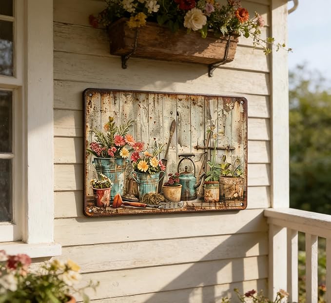 Vintage Flower Garden Metal Sign Rustic Farmhouse Daisy Floral Wildflowers Tin Signs Still Life Gardening Aluminum Wall art for Home Garden Patio Farm Yard Bar Bathroom Decor 8x12 Inch
