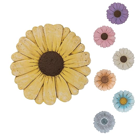 Heavy Duty Concrete Stepping Stone 10 Inch Daisy Design, Non Slip Garden Pathway Stone for Outdoor Walkway Yard Patio Lawn (Yellow)