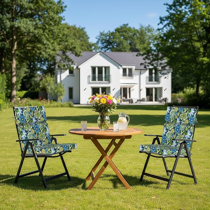 DYTXIII Outdoor High Back Chair Cushions Set of 2, 44"x22" Water Repellent Patio Seat Cushions with Elastic Sponge, All Weather Chair Pads for Rocking, Dining Chairs, Patio Furniture - Flower Child