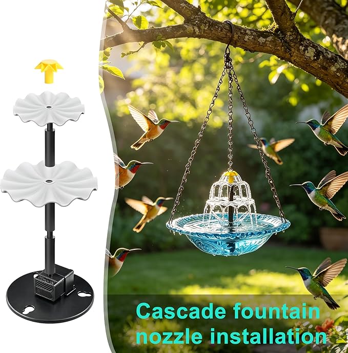 Solar Powered Water Fountain Hanging Bird Bath with Solar Fountain Solar Powered Cascading Water Fountain,3 Tier Solar Pump for Bird Bath Small Water Garden Fountain Water Feature