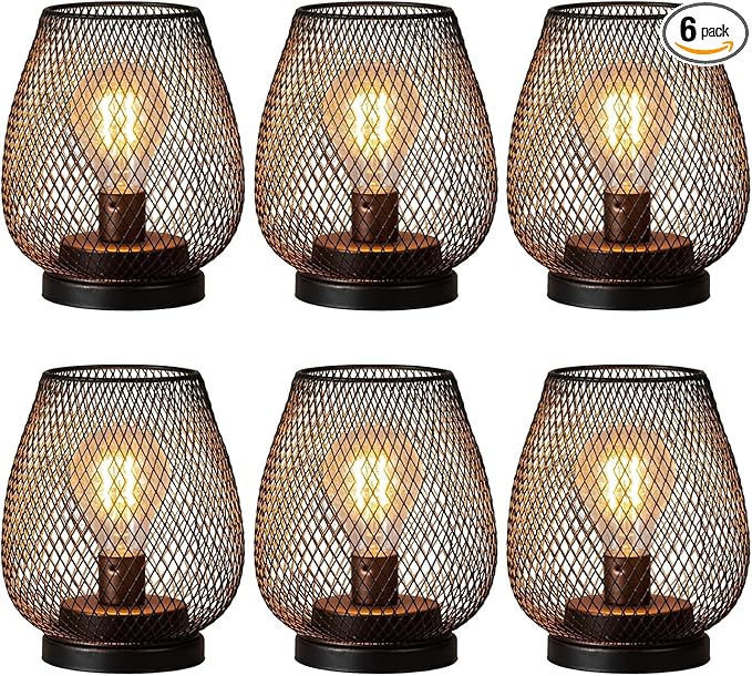 NEEDOMO 6 Pack Battery Operated Lamp Outdoor Table Lantern, LED Table Lantern with Timer Mode, Vintage Decorative Lights Cordless Lamp Indoor Outdoor Patio Bedroom Living Room with LED Bulb