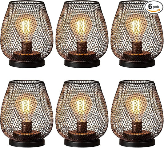 NEEDOMO 6 Pack Battery Operated Lamp Outdoor Table Lantern, LED Table Lantern with Timer Mode, Vintage Decorative Lights Cordless Lamp Indoor Outdoor Patio Bedroom Living Room with LED Bulb