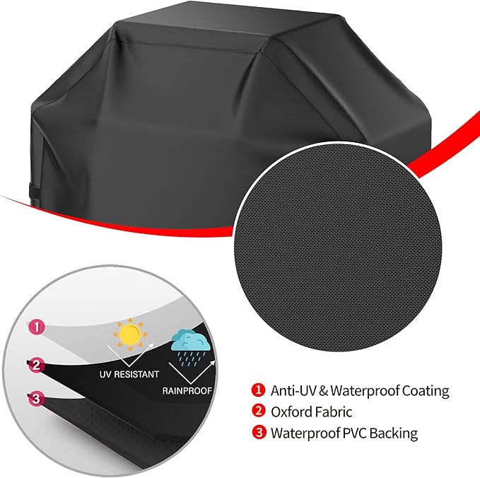 BBQ Grill Cover, Waterproof, Weather Resistant, Rip-Proof, Anti-UV, Fade Resistant, with Hook-and-Loop Straps, Gas Grill Cover for Most Grills, 60 inch, Black
