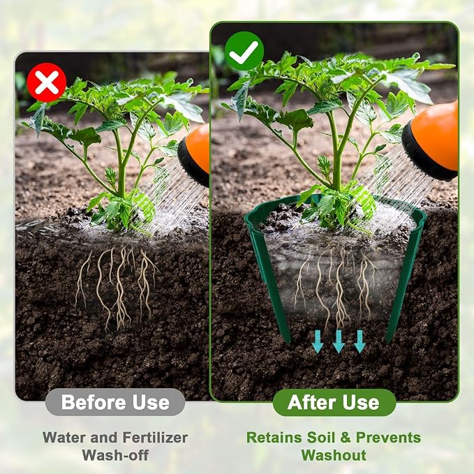 6 Pack Round Planting Grow Rings,10" Planting Protective Round Edging, Plant Support Rings to Protects Plants, Deep Watering Plant Collars for Vegetables Herbs Flowers (Green)