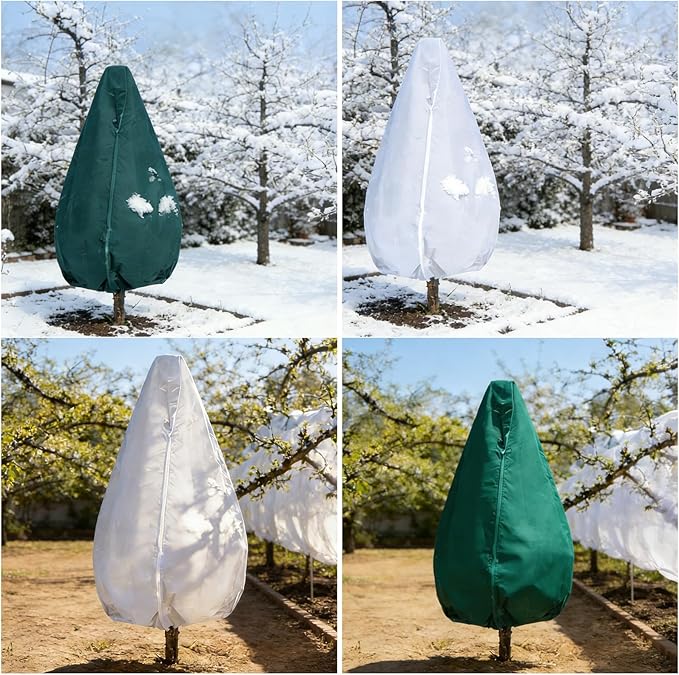 Plant Covers Freeze Protection-70"W x 70"H Large Frost Blankets for Outdoor Plants, 2.4oz/yd² Heavy-Duty Christmas Tree Covers with Zipper & Drawstring – Reusable Winter Plant Freeze Cloth
