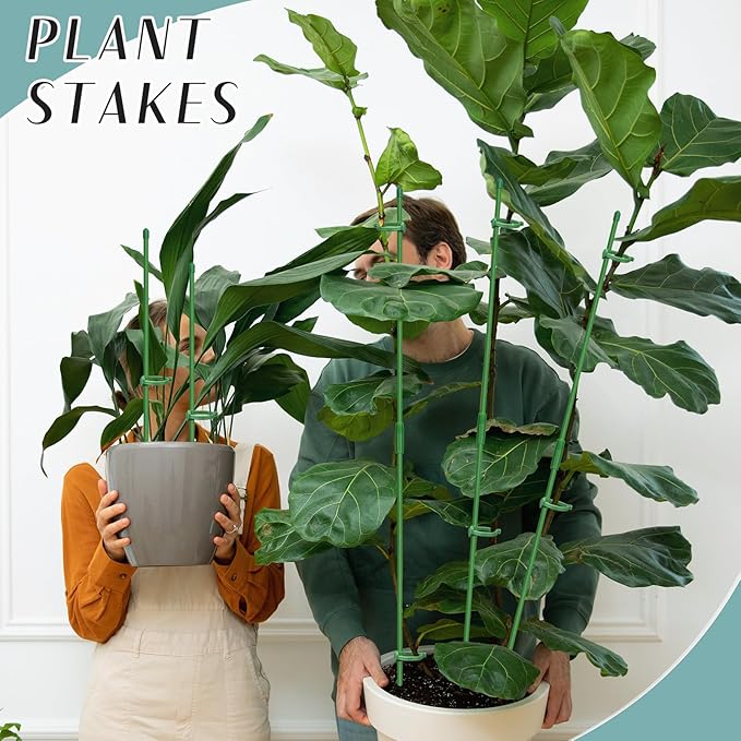20 Pcs Plant Support Stakes, Indoor Plant Stakes Adjustable Length, Garden Sticks for Indoor Outdoor Plants, Plant Poles with with Rings Clip for Potted Plants Tomato Monstera Orchid
