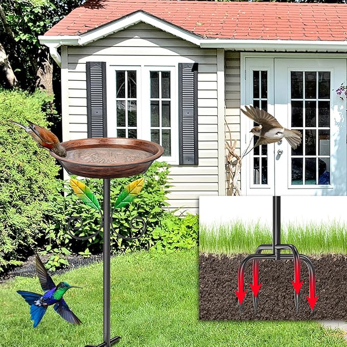 Freestanding Birdbaths Bowl Outdoor, Free Standing Garden Bird Bath Bird Feeder & Bird Bath Bowl, Detachable Decoration Spa Birdfeeder for Garden Patio Yard Lawn (Vintage Brown)