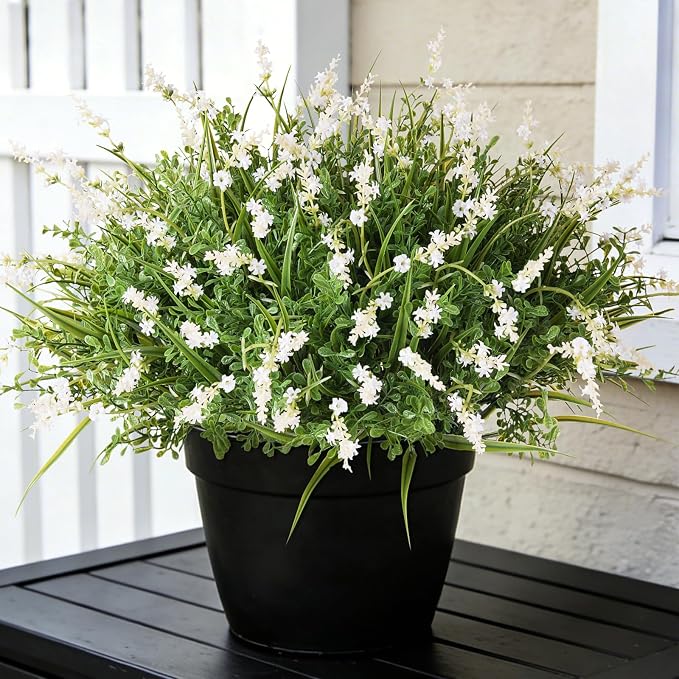 Hrobek Outdoor Faux Plants UV Resistant - 12 Bouquets Realistic Artificial Monkey Grass Greenery for Patio Garden Front Porch Decor Weatherproof Fake Plants for Outside