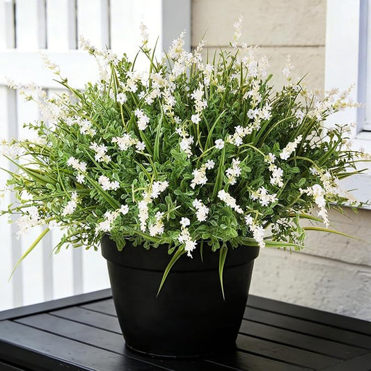 Hrobek Outdoor Faux Plants UV Resistant - 12 Bouquets Realistic Artificial Monkey Grass Greenery for Patio Garden Front Porch Decor Weatherproof Fake Plants for Outside