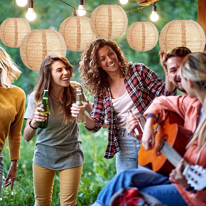 Hortsun 6 Pcs Print Burlap Paper Lanterns Round Chinese Paper Lanterns Farmhouse Boho Classroom Home Decor Classroom Sweet Birthday Party Ceremonial Event (8/10/12 Inch)