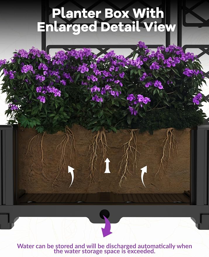 Patikuin 3-Section Sturdy Weather-Resistant Raised Garden Bed with Metal Trellis, Vertical Modular Planter Box & Privacy Screen for Climbing Plants, Vegetables, Flowers