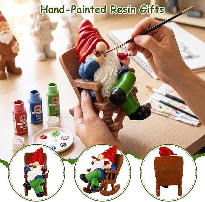 Funny Garden Gnomes for Outdoor, 7 Inch Gnomes Decorations for Yard with Rocking Chair & Wine Glass, Gnome Garden Decor for Home Patio Lawn, Gnomes Gifts for Women Spring Summer Christmas Halloween