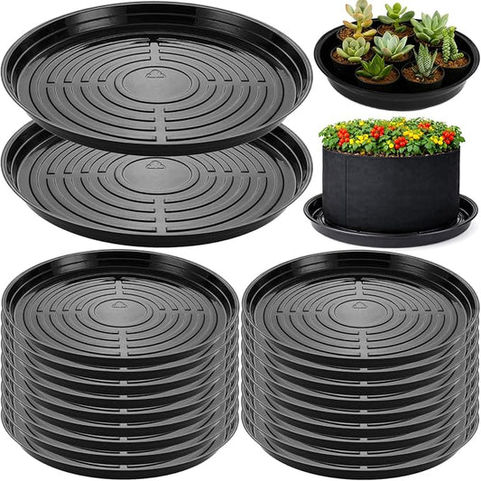 20 Packs 18 Inches Extra-Large Black Plant Saucers for Indoor Outdoor Use Heavy Duty Plastic Plant Trays for Planter Bulk Flower Pot Drip Trays to Catch Water, 4 to 20 Inch