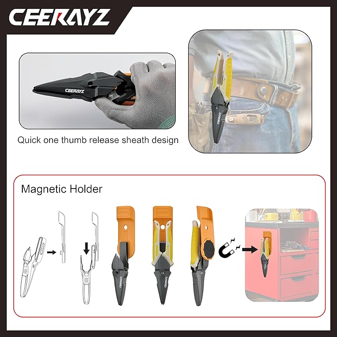 7" Scissors All Purpose, Heavy Duty, Multipurpose, for DIY Projects, Office, Production Lines, Pruning, with Protective Sheath and Magnetic Holder (Brown/Yellow)