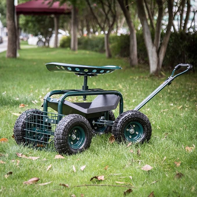 Garden Cart Rolling Work Seat with Tool Tray Heavy Duty Scooter Gardening Planting