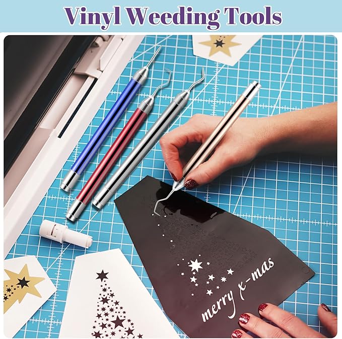 4 Pcs LED Weeding Tools for Vinyl with Light Weeding Tool with 5 Different Hooks Lighted Pin Pen Tool for Removing Iron on Tiny Vinyl Paper Crafting Silhouettes DIY(Colorful)