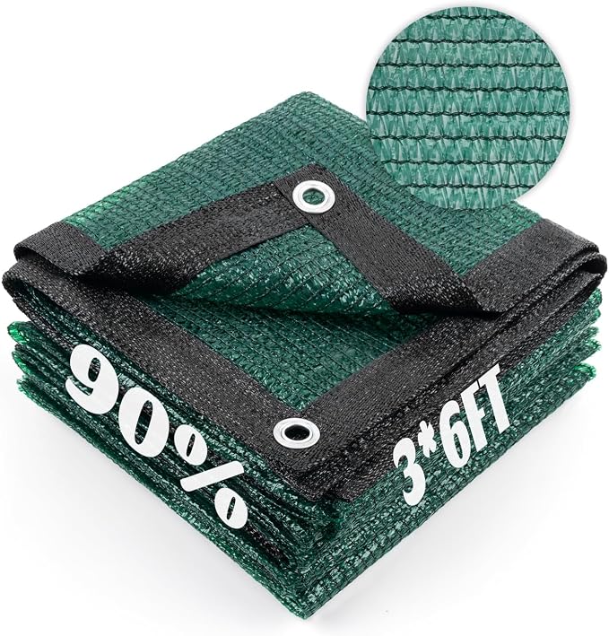 Cool Area 90% Sun Shade Cloth Mesh Tarp with Grommets for Plant Cover 3x6ft Patio Canopy Garden Pergola Greenhouse Car Barn Kennel Dark Green