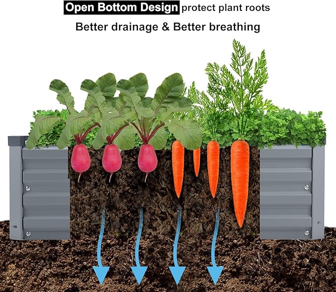 Meberam 3 Pack 6x3x1FT Galvanized Raised Garden Beds Kit Outdoor Metal Gardening Planter Box for Vegetable Elevated Flower Herbs,Gray