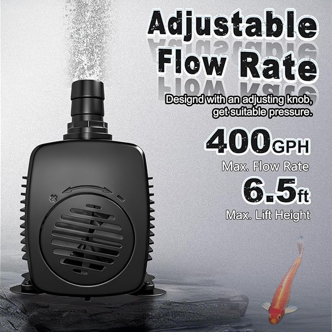 SongLong 25W 400GPH 10ft Cable Submersible Fountain Pump with Tubing |Overheat Protection | for Outdoor Garden, Pond & Hydroponic Installations