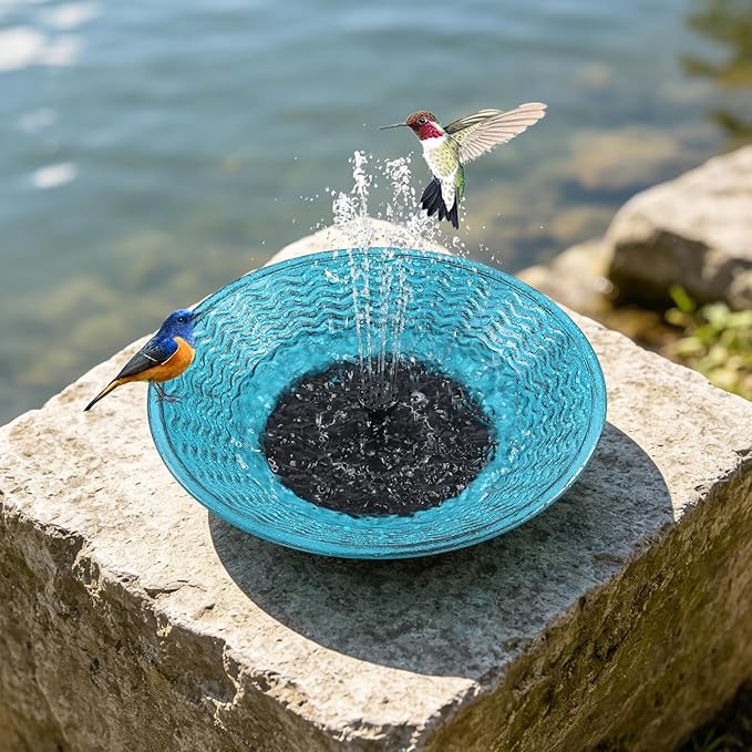 Solar Bird Bath for Outside, 12.4" Outdoor Garden Metal Bird Bath Bowl Fountain, Solar Powered Bird Bath Fountain for Garden Patio Decor, (Blue)