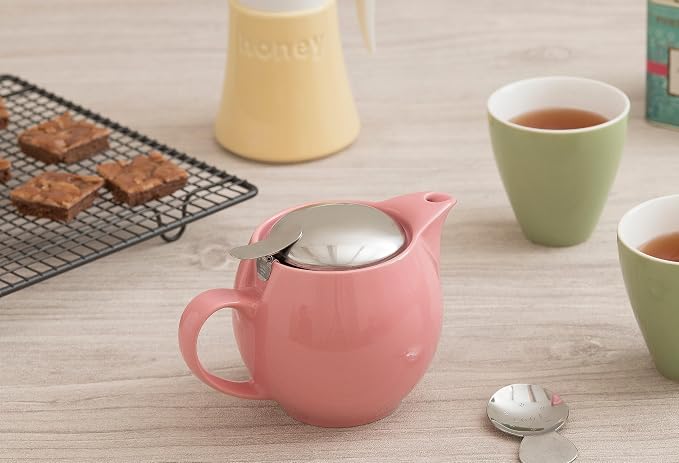 Zero Japan Bee House Round Teapot For One, 15 Oz - Ceramic Tea Pot with Stainless Steel Lid and Infuser, Smooth-Pour Spout, Diswasher and Microwave Safe Tea Pots (Rose)