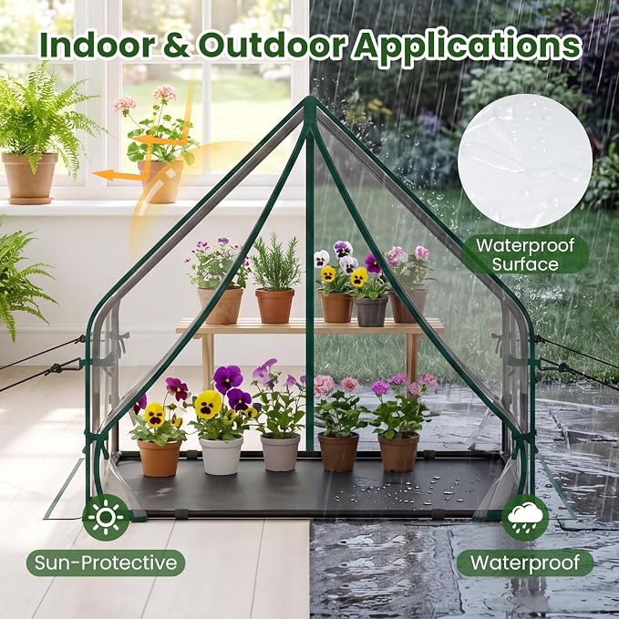 Giantex Mini Greenhouse, Outdoor Portable Green House with Sturdy Metal Frame, Ground Stakes & Wind Ropes, Clear Tent Small Greenhouse for Indoor Outdoor Plants (36"x20"x34")