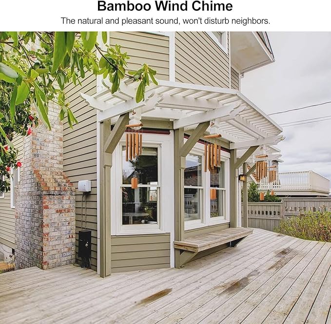 VIREKM Bamboo Wind Chimes, Memorial Sympathy Wood Wind Chimes Wooden Windchimes for Outdoors with Natural Sounds, Indoor Decorations for Patio Porch Garden Decor and Backyard